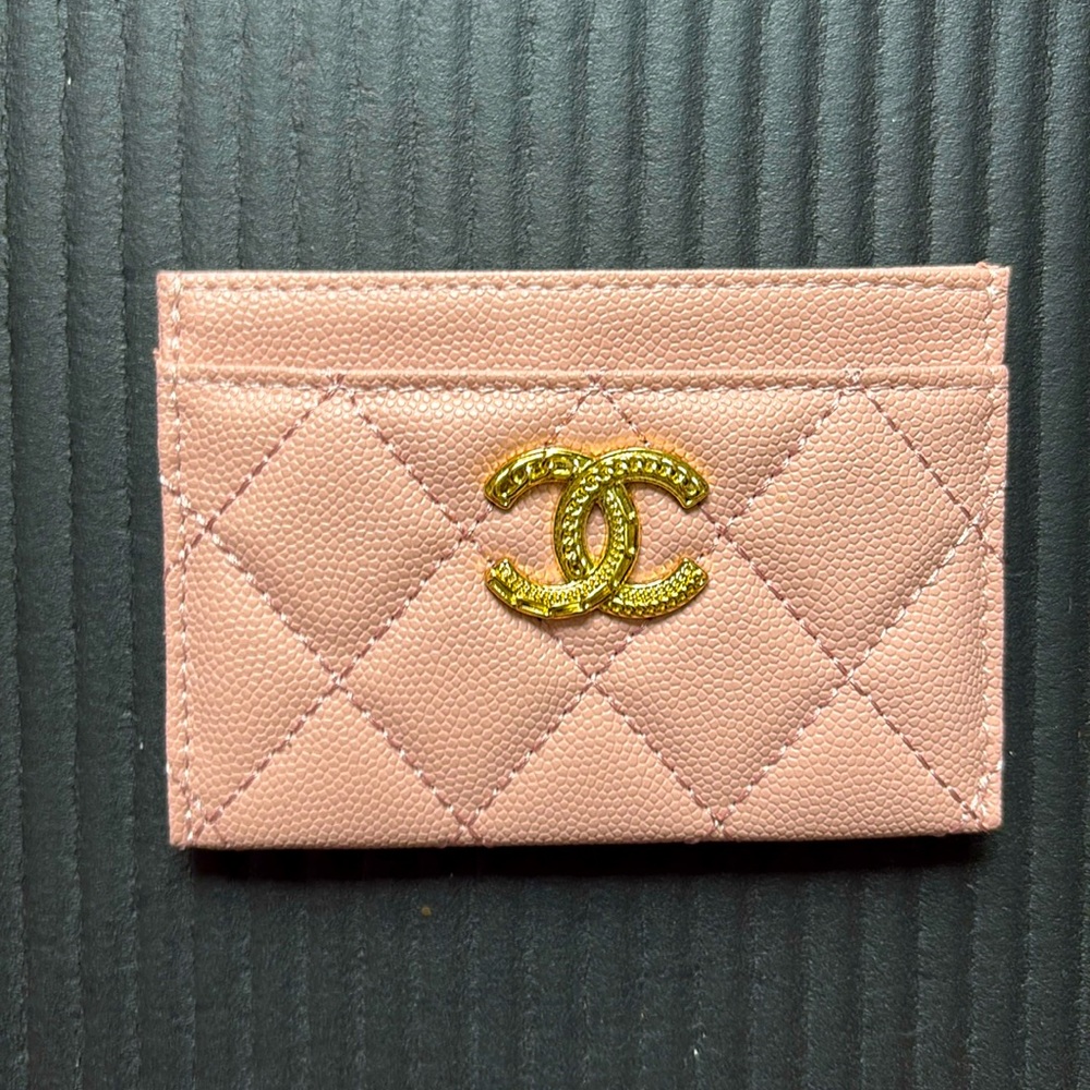 Chanel Quilted Card Holder in pink with Gold Logo